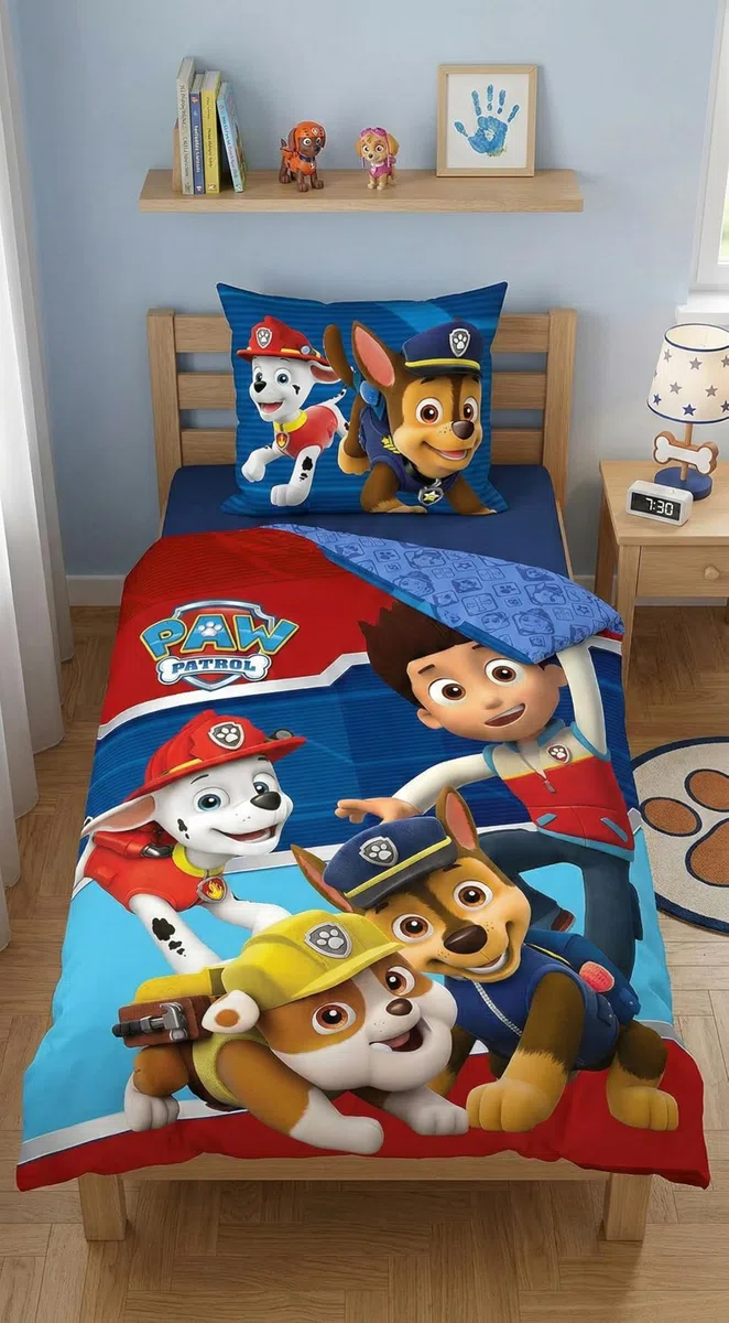 Juego de ropa de cama infantil de la Patrulla Canina, funda nórdica de 140 x 200 cm y funda de almohada de 63 x 63 cm | Ropa de cama reversible | Algodón natural transpirable | Nickelodeon | Niño 3-8 | Regalo | Lavable a máquina