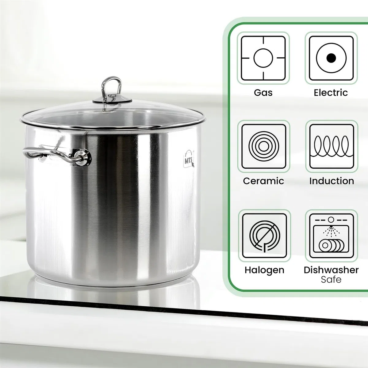 Olla Grande de Acero Inoxidable con Tapa, Olla Grande de 9 l con Tapa, Cacerola Grande y Profunda, Utensilios de Cocina, Olla para Sopa con Doble asa (15 litros)
