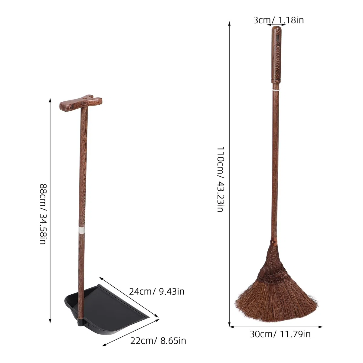 Juego de Escoba y Recogedor de Madera Café para Limpieza Interior | Cerdas Suaves de Palma, Resistente a Deformación, Antiestático, para Dormitorios y Recogida de Pelo