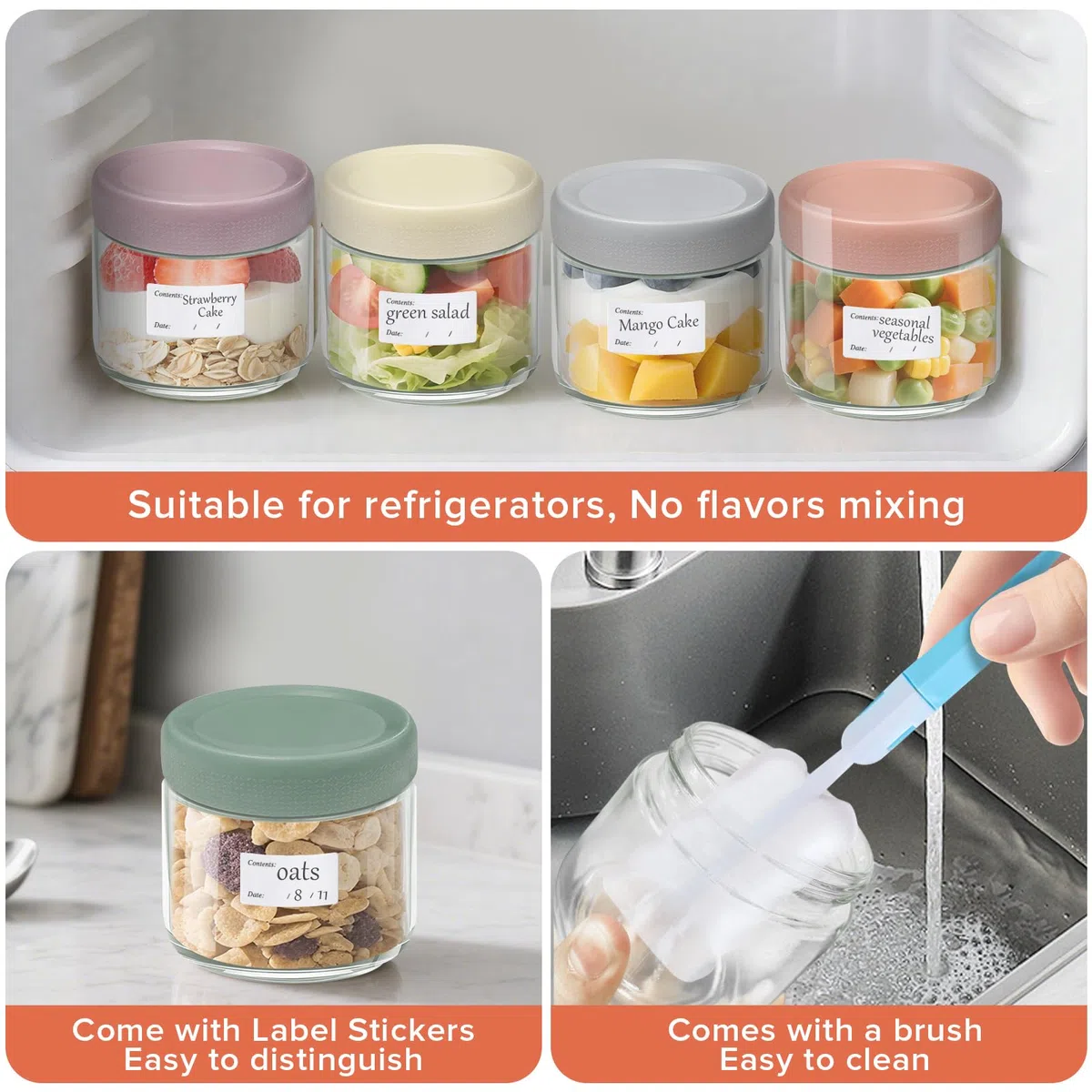 Mssushi 6 Piezas Tarros de Cristal,350ml Tarros de Avena con Tapa Hermética de Rosca,Vasos yogurtera,reutilizables para yogur,gachas,Avena Durante La Noche,Ensalada,cereales,6 cucharas