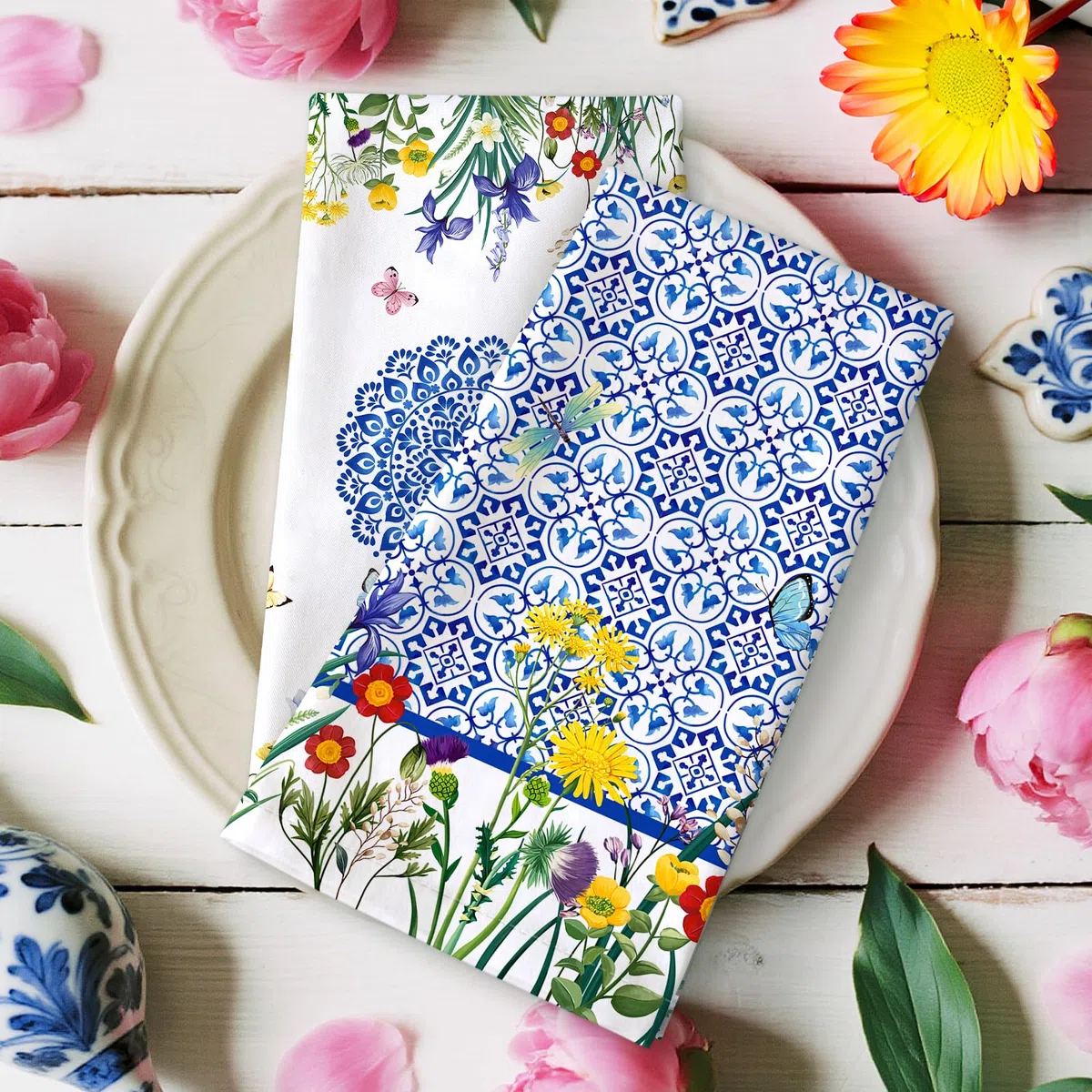 Toalla de cocina retro de flores silvestres, 100 % algodón, secado rápido, 48 x 70 cm, toallas de mano para regalos de inauguración de la casa, comedor, hogar, boda, banquete, bufé (juego de 4