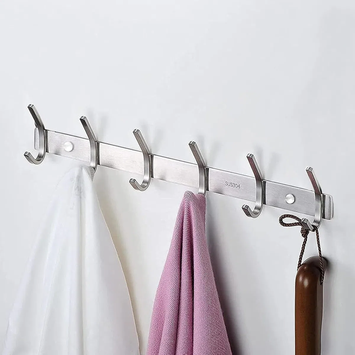 Perchero de Pared, Ganchos de Percheros de Pared Acero Inoxidable, Perchas de Pared Ideal para Dormitorio Baño (6-Gancio, Plata)