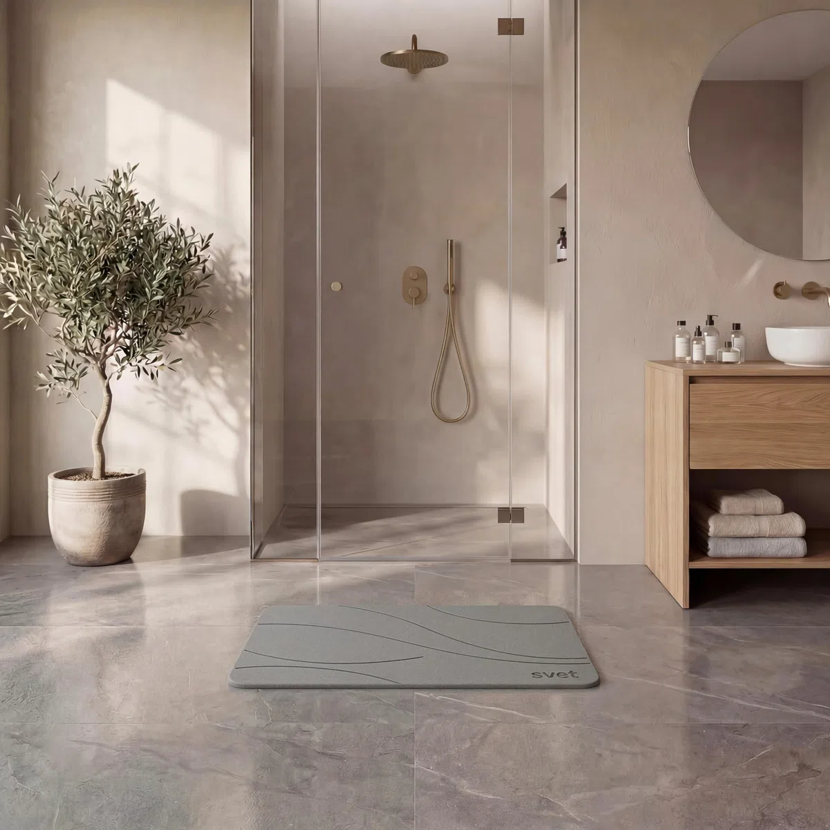 Svet - Alfombra Diatomita Baño - Secado Rápido y Ultra Absorbente, Antideslizante, Antibacteriana y Antihongos, Alfombrilla Baño Diatomita de Piedra. (Brisa Gris Oscuro)