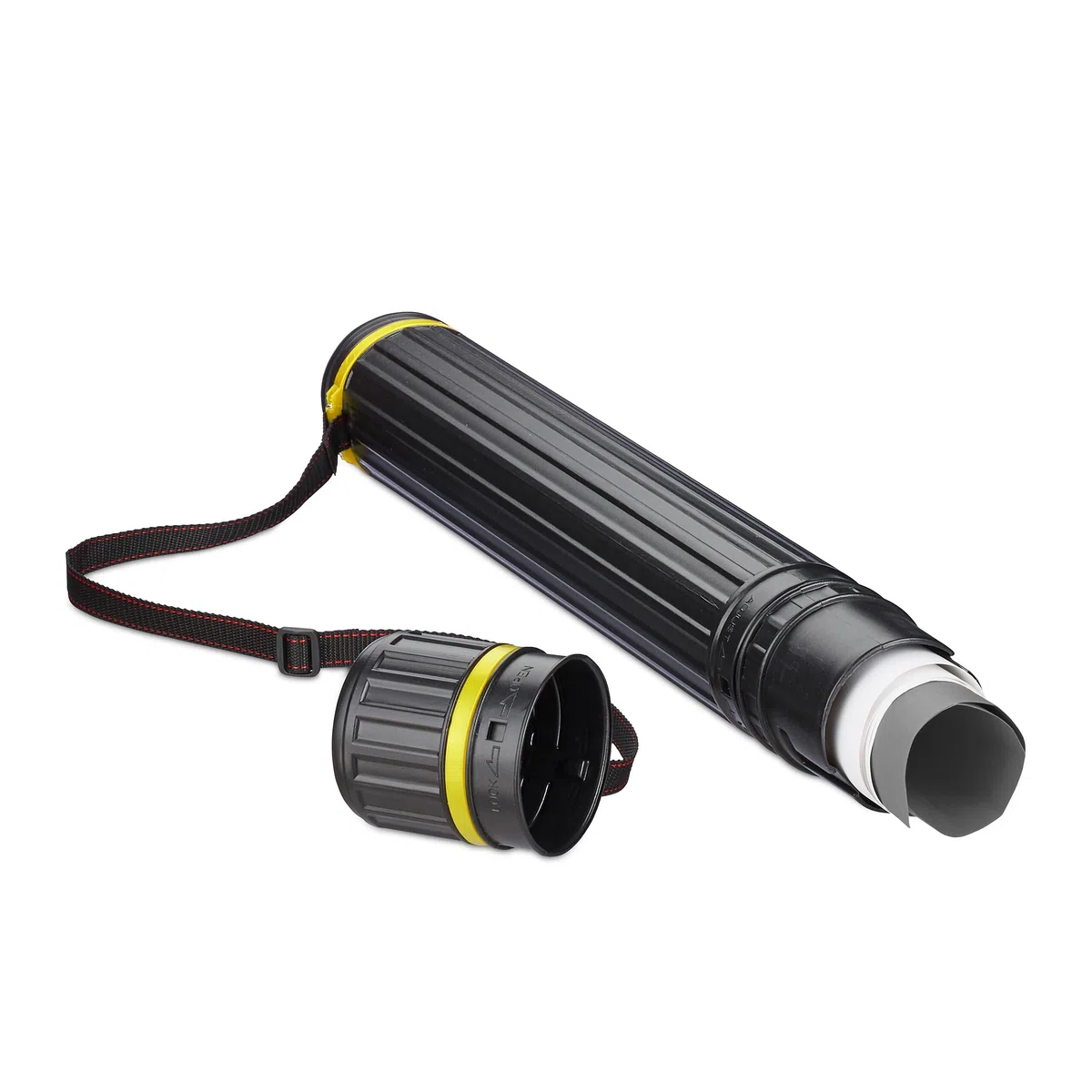 Relaxdays Tubo Portaplanos Extensible hasta A0, Portaláminas, para Planos y Pósteres, 64-107cm, Plástico, Negro/Amarillo