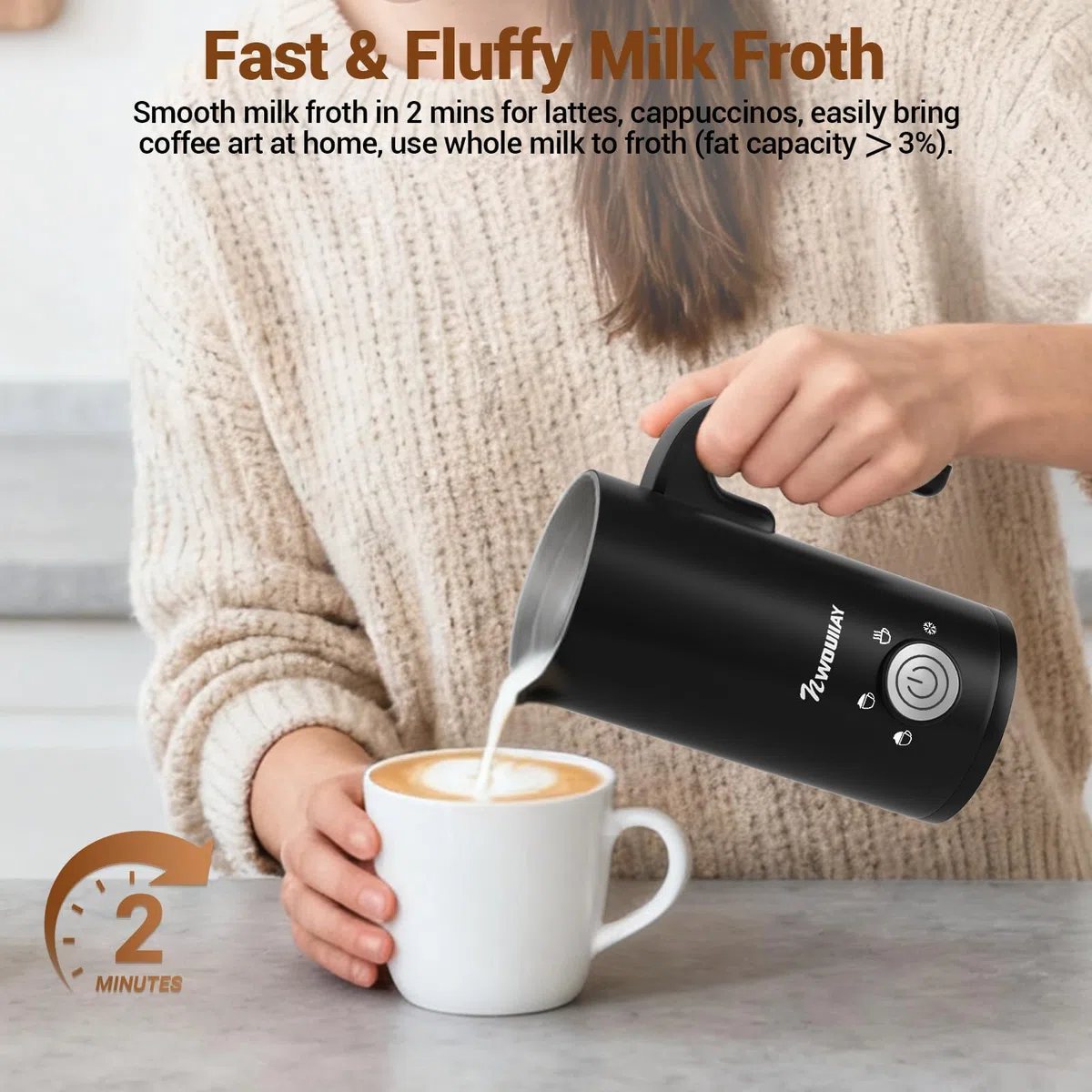 Espumador de Leche 4 en 1 Espumador Leche Eléctrico 600W 300ML Control de Temperatura Inteligente Espuma Caliente y Fría Calentador para Cappuccino, Chocolate caliente, Latte