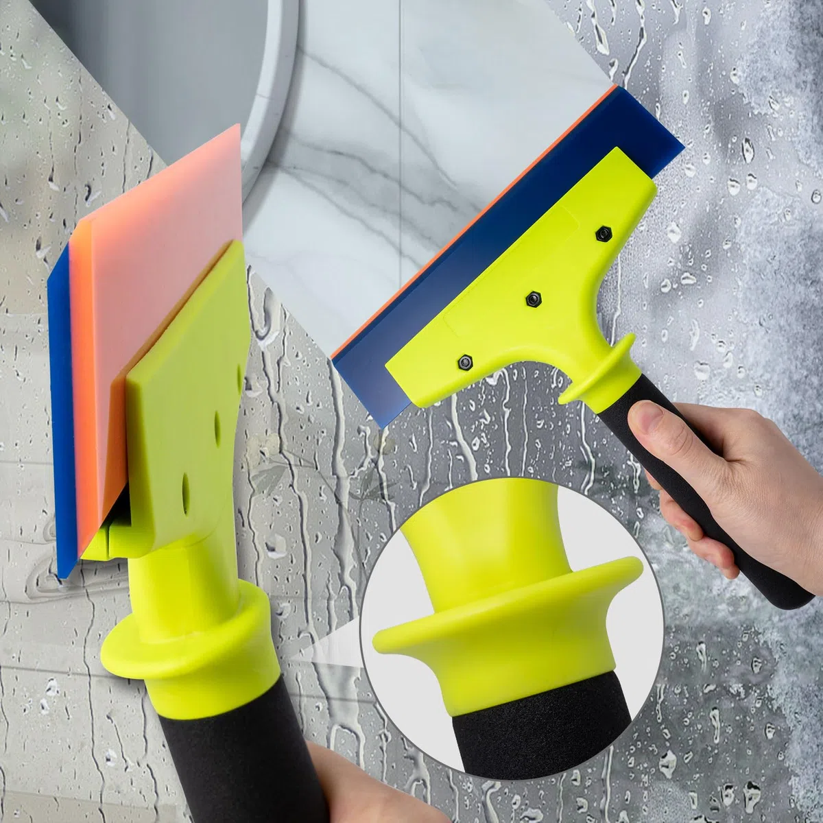 NEWISHTOOL Paquete de 2 escobillas de goma con mango de nailon para eliminación de agua, limpieza de vidrio, instalación PPF y aplicación de película de ventana (hoja de 8 pulgadas con mango largo)