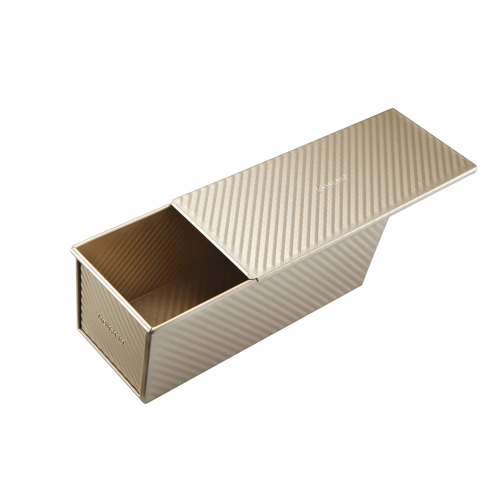 Monfish pullman - Molde pan tapa deslizable acero aluminio 1000 g champán dorado antiadherente 34x13,5x12 cm