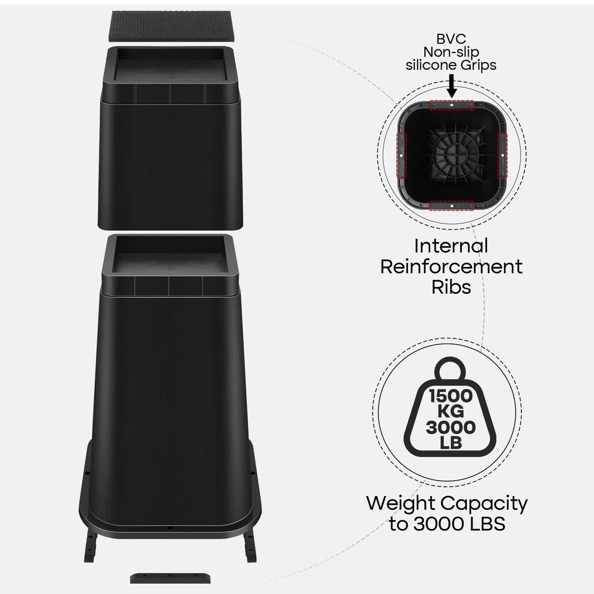 Elevadores ajustables para muebles de cama, elevadores resistentes tanto para postes como para ruedas de muebles, sofá, cama, silla, mesa (paquete de 4, 12 pulgadas)