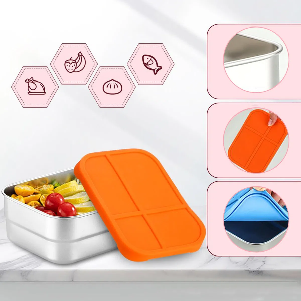 Contenedores De Comida De Acero Inoxidable 720ml Para Comidas Y Aperitivos | Apilable Para Alimentos Contenedor de Snack Portátil con Tapa de Silicona para Escuela, Viaje, Picnic, Deportes y Almue