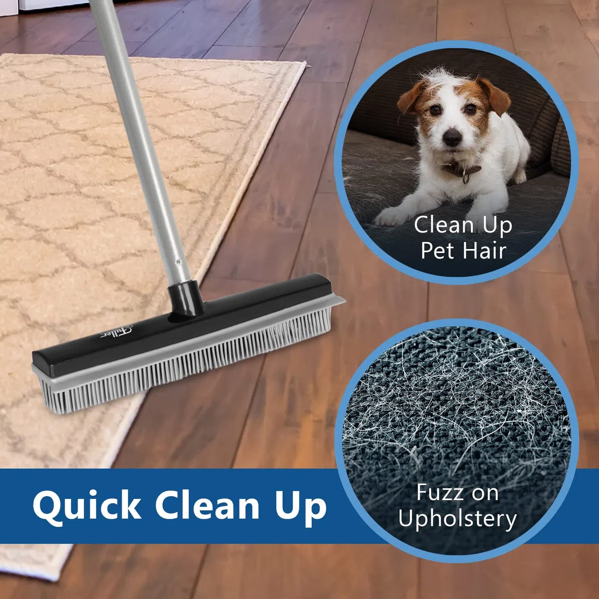 Fuller Brush Escoba de goma con mango ajustable, para alfombras, suelos, escaleras, tapicería, acción electrostática, elimina las partículas de pelusa de pelo de mascotas, pelusa y suciedad, escobilla