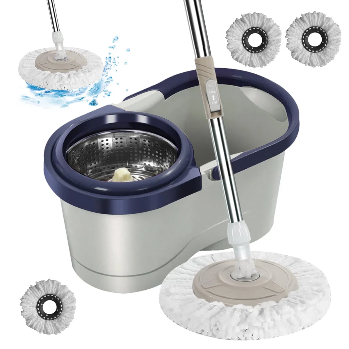 Juego de fregona y Cubo, fregona giratoria, Cubo y fregonas | juego automático de limpieza del hogar, limpiador sin esfuerzo que ahorra trabajo con escurridor para sala de estar, cocina,