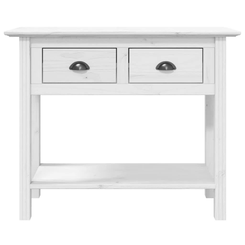 Consola clásica de madera de pino maciza con 2 cajones y estante, mesa de pasillo rústica de estilo francés con asas de metal para sala de estar y pasillo