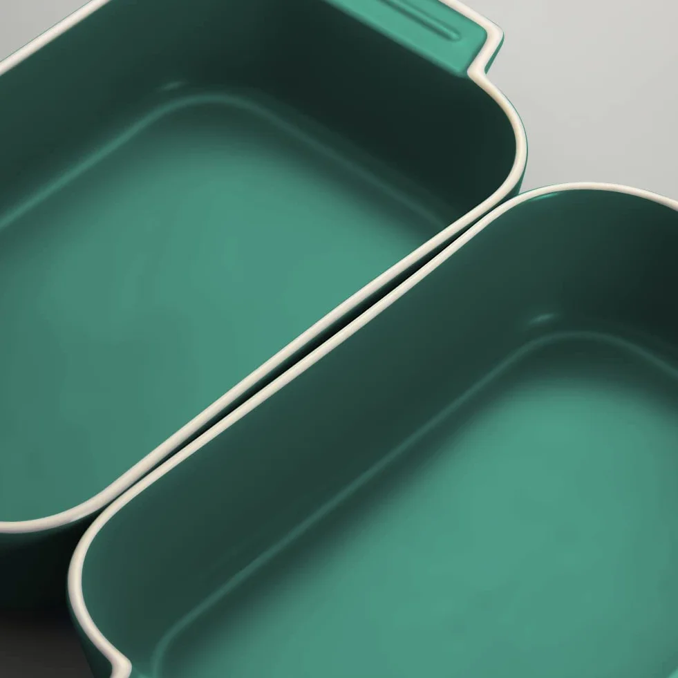 Plato para lasaña, 2 unidades de 9 x 5 pulgadas rectangulares de cerámica con asa, plato pequeño de color para hornear de horno a mesa, ideal para horno, sartén de cerámica para lasaña (verde)
