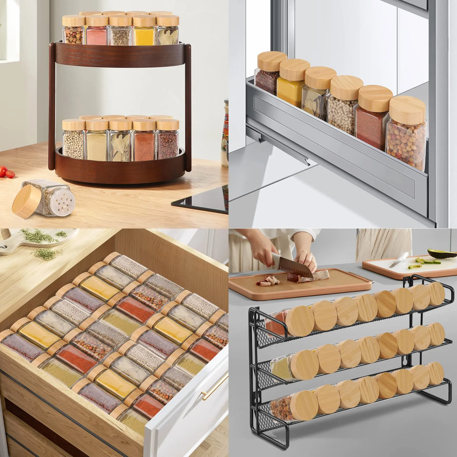 Withosent Juego de 12 tarros de especias rectangulares con tapa de rosca, 120 ml, tarros de especias con tapa, dispensador de especias de cristal, especias, almacenamiento con inserto para esparcir,