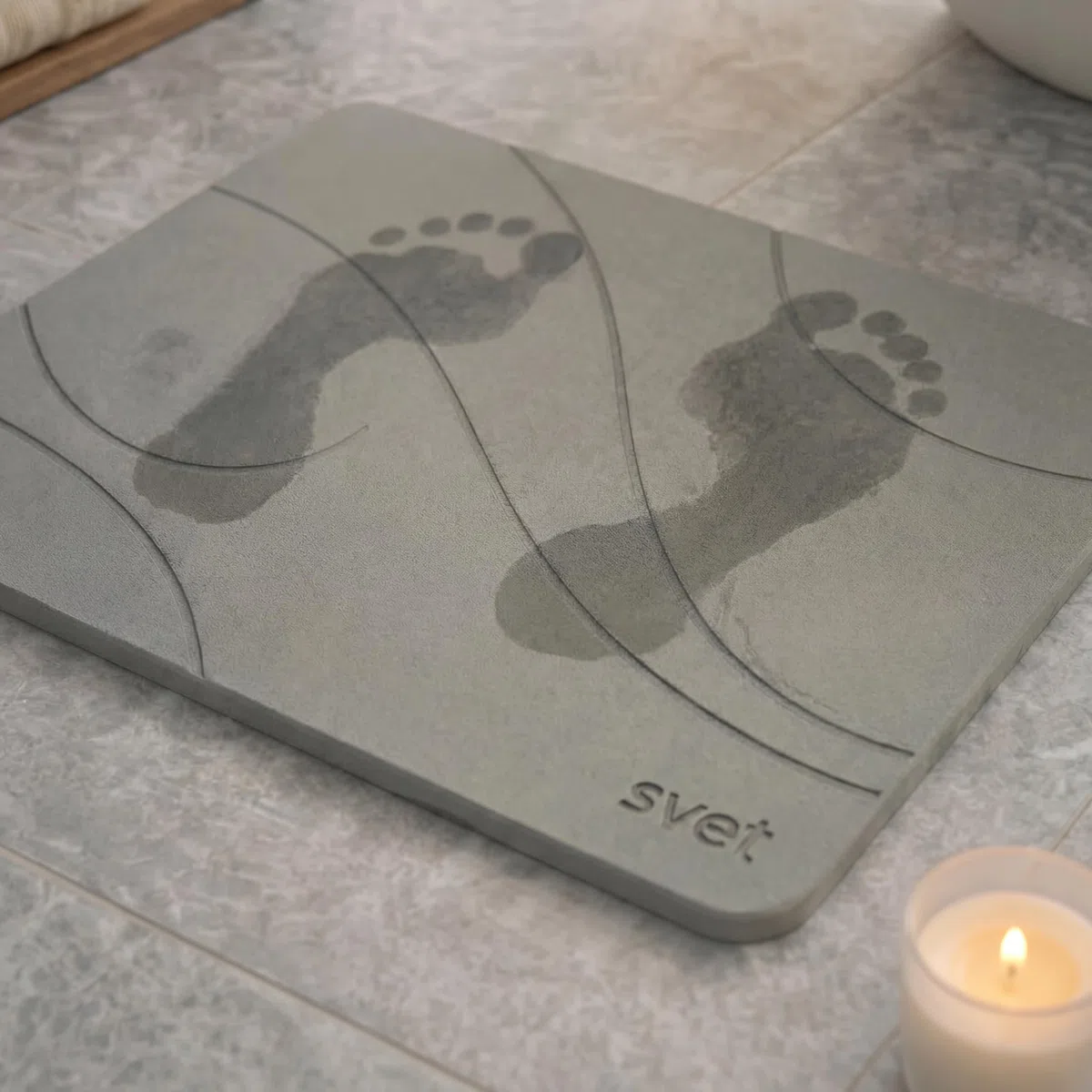 Svet - Alfombra Diatomita Baño - Secado Rápido y Ultra Absorbente, Antideslizante, Antibacteriana y Antihongos, Alfombrilla Baño Diatomita de Piedra. (Brisa Gris Oscuro)