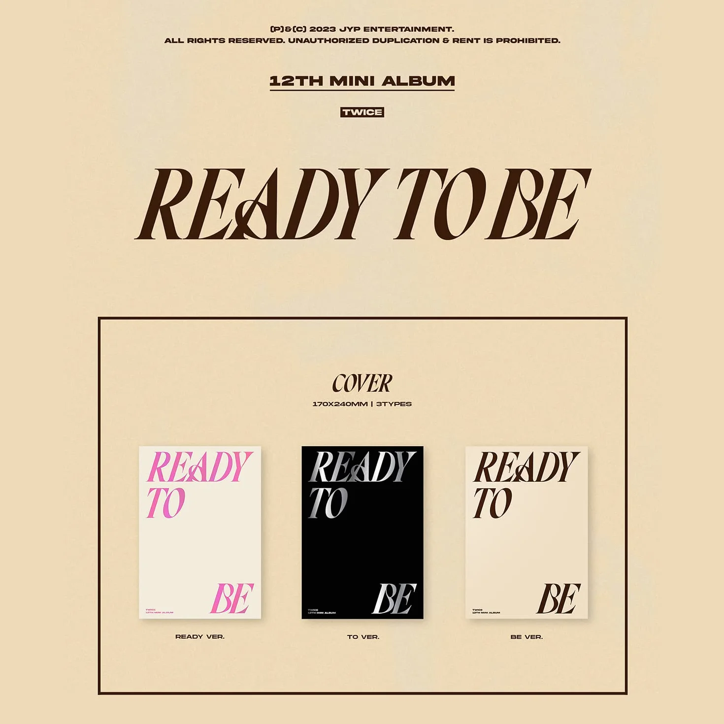 TWICE - 12th Mini Album [READY TO BE] (BE Ver.) Photobook + CD-R + Folded Poster + Postcard + Message Photocard + Photocard + 1 PVC Card