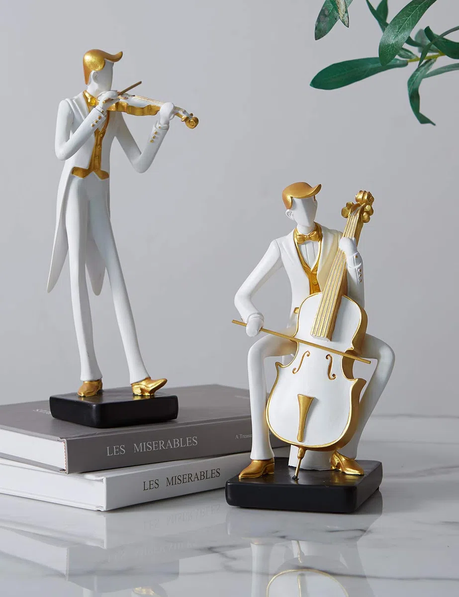 HAUCOZE Adorno Musical Estatua de Músico Escultura Violonchelo Figura Modern Decoración Arte Hogar Regalo para Familiares Amigos Amantes 22cm
