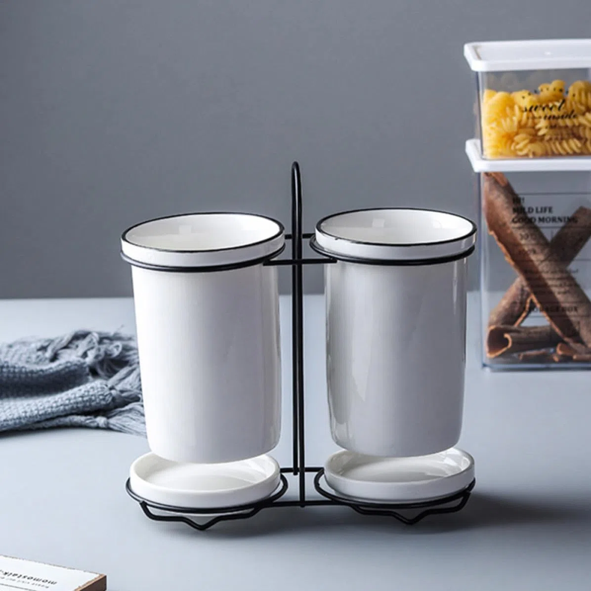 STOBAZA Soporte Función de Escurridor y Almacenamiento de Cerámica Blanco para Cubiertos y Palillos para Cocina Moderna
