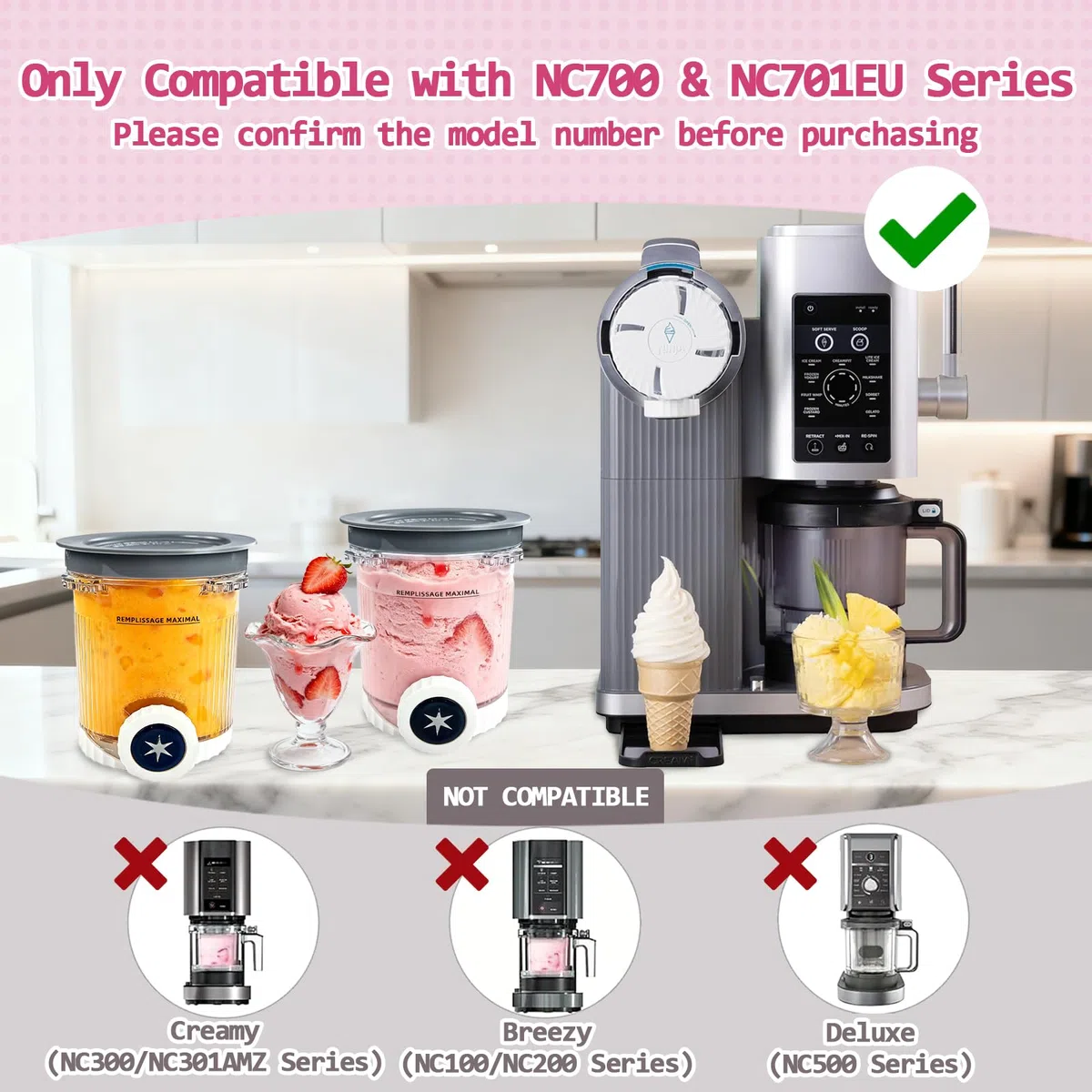 2 Piezas Recipientes para Ninja Swirl NC700 NC701EU, 480 ML Recipiente de Helado para Ninja Creami Swirl Sin BPA Apto para Lavavajillas Accesorios para MáQuina de Hielo