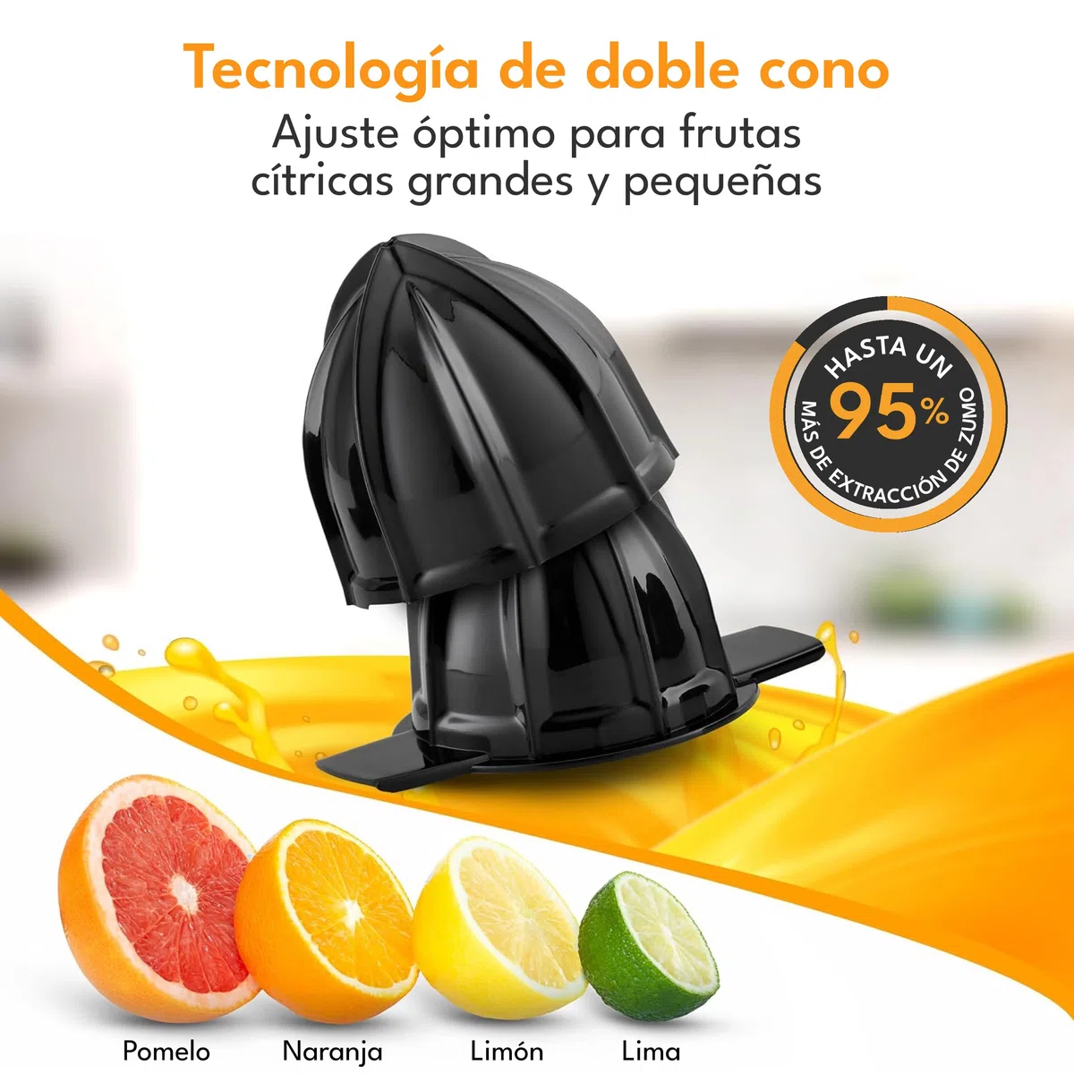 LEBENLANG Exprimidor de naranjas electrico - 2 conos & sin BPA I Alto rendimiento de zumo I 700 ml esprimidores citrinos eléctrico I Esprimidoras zumos pequeño Orange juicer machine