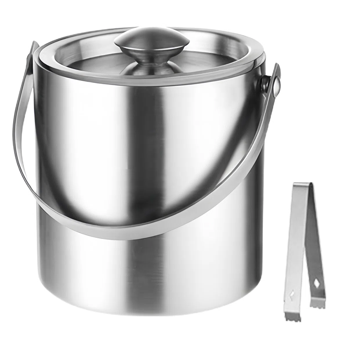 Cubitera con Tapa Hermética, 2 litros Cubitera de Acero Inoxidable, Cubo de Champán Doble Pared Aislante Térmico con Pinza, Cubitera de Hielo para Fiestas Bares Ice Maker