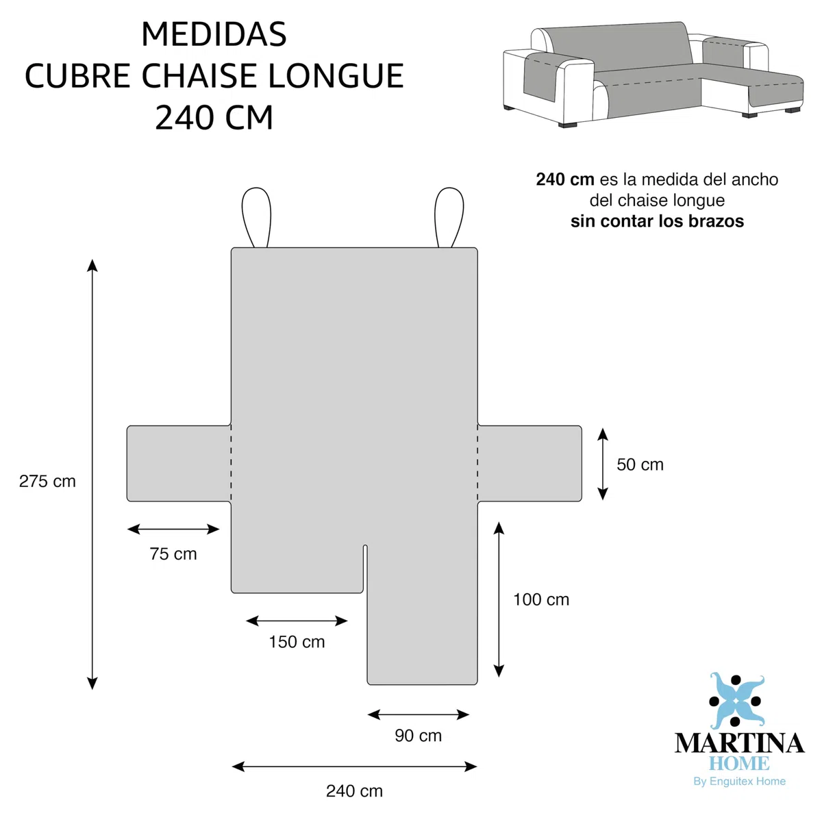 Martina Home Cubre Chaise Longue Acolchado Milano 240 Gris
