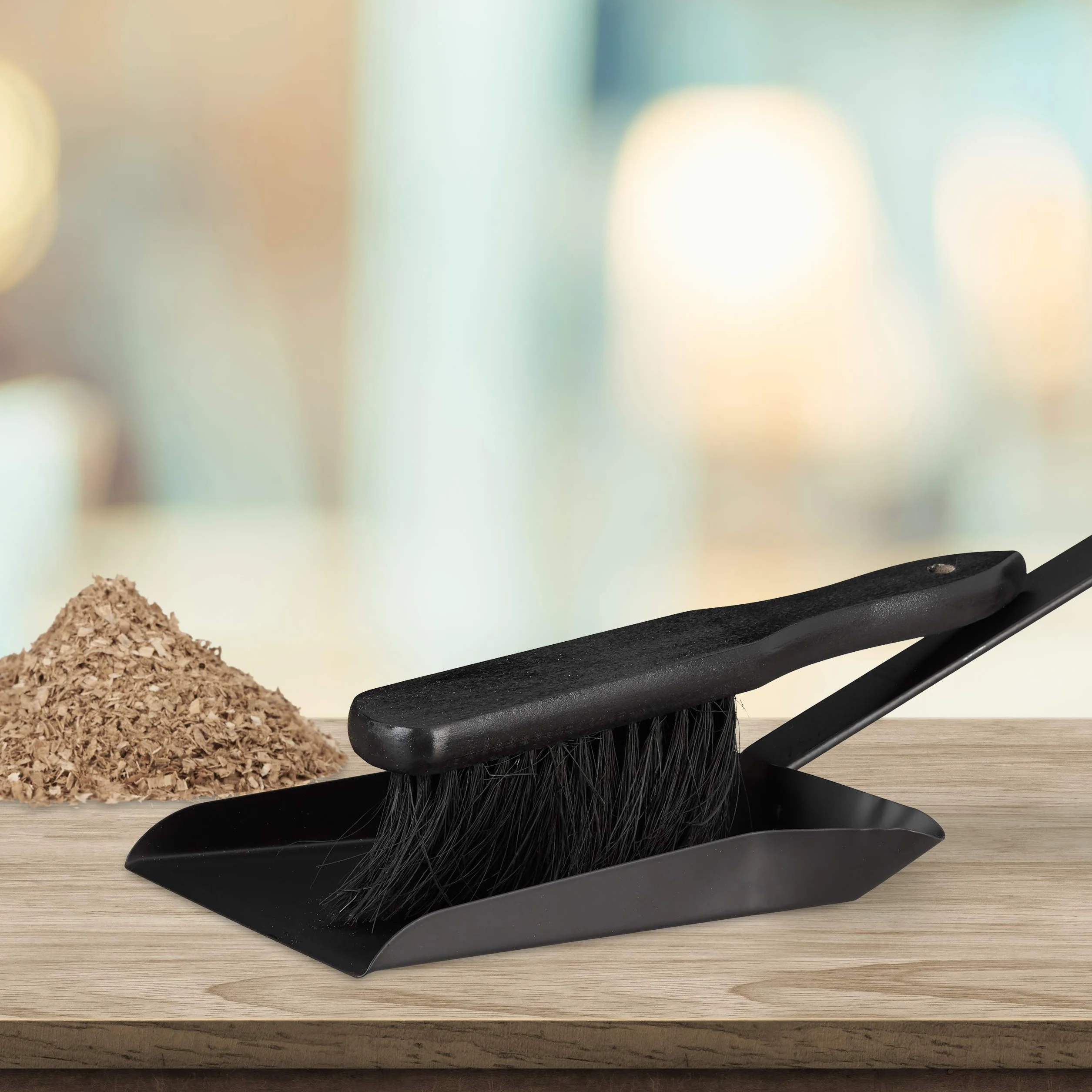 Relaxdays Gusseisen, Kehrset mit Handfeger, Handschaufel, Lochung, Outdoor und Indoor Recogedor para Chimenea con Cepillo, Negro, 37x18x10 cm