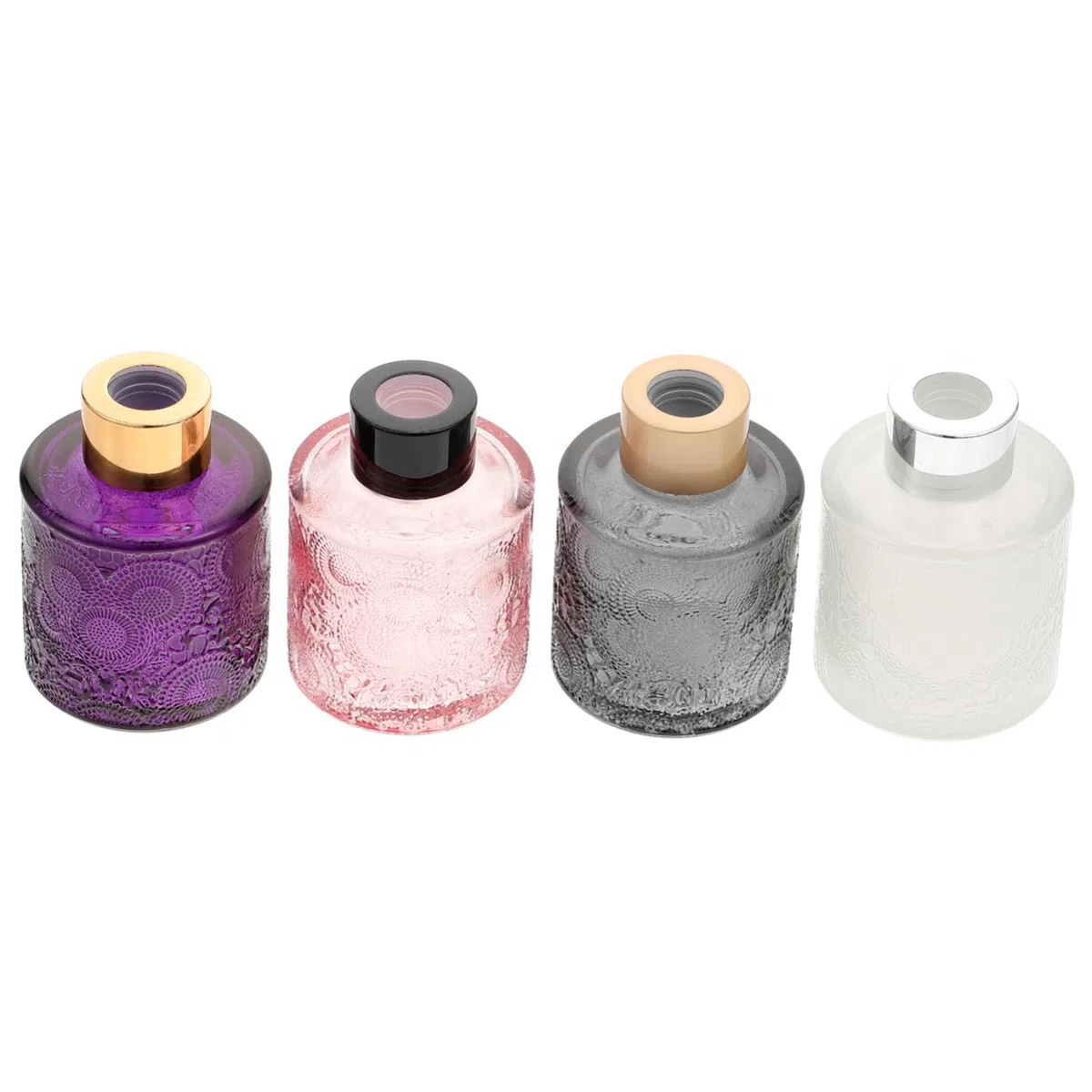 PartyKindom 4piezas Botellas Aromaterapia Relieve Recipientes De Vidrio Decorativas Para Perfume Seco Difusor Hogar Dormitorio Oficina