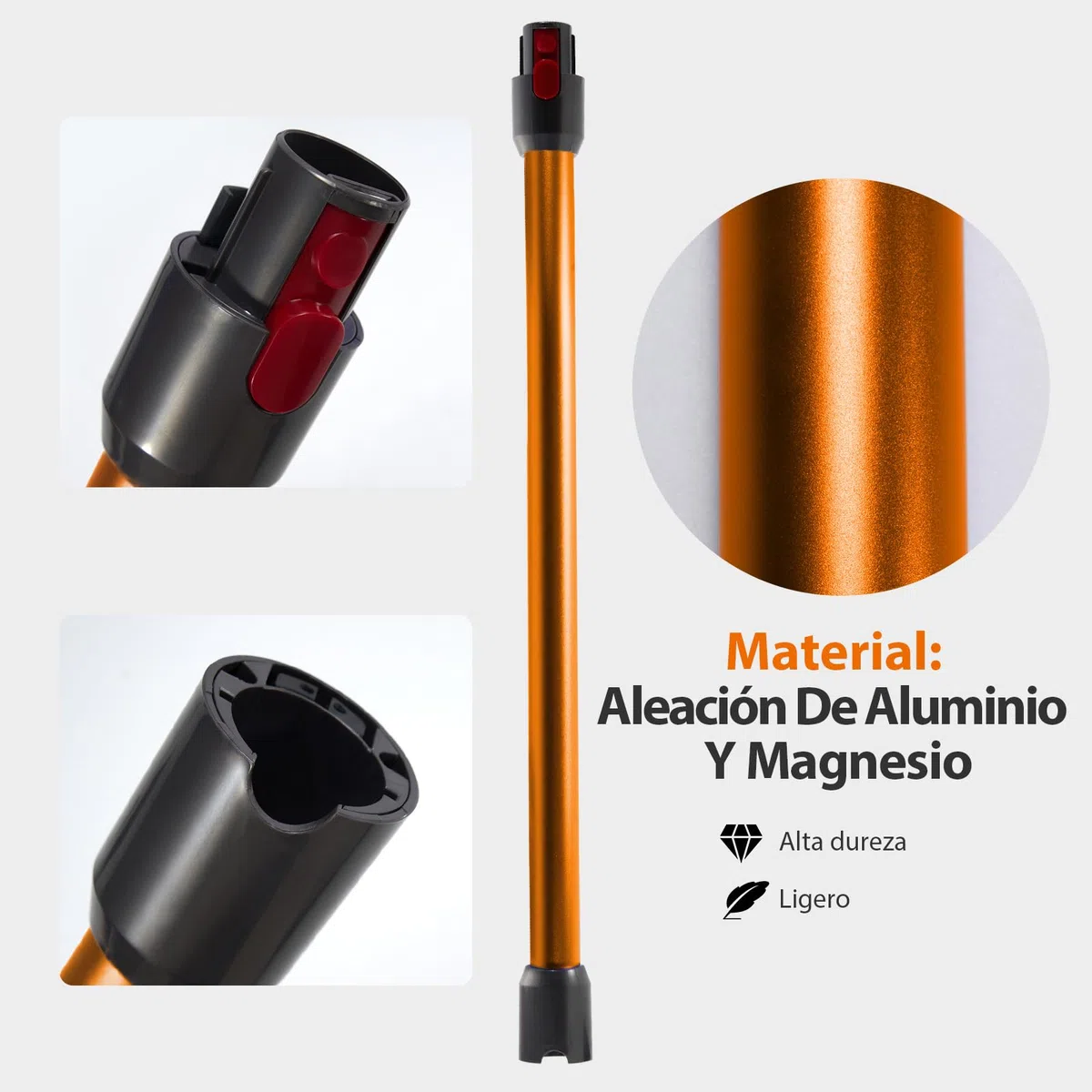 Tubo de Extensión Rígido para Dyson V7 V8 V10 V11 V15, con Conexión Rápida y Dos 2 en 1 Cepillos, Naranja