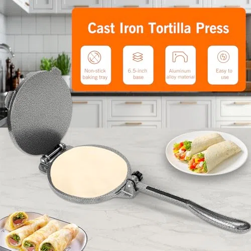 Prensa para Tortillas Manual de Aluminio, Herramienta de Cocina, para Masa de Maíz, Fácil Prensado y Desmoldado