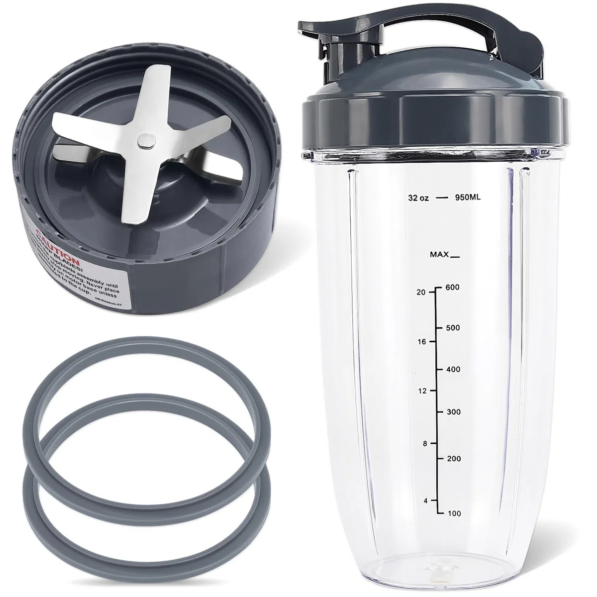 5 piezas de repuesto para licuadora, cuchilla extractora y taza de 32 onzas para NutriBullet 600 W y 900 W, incluye 1 tapa abatible para llevar y 2 juntas de goma