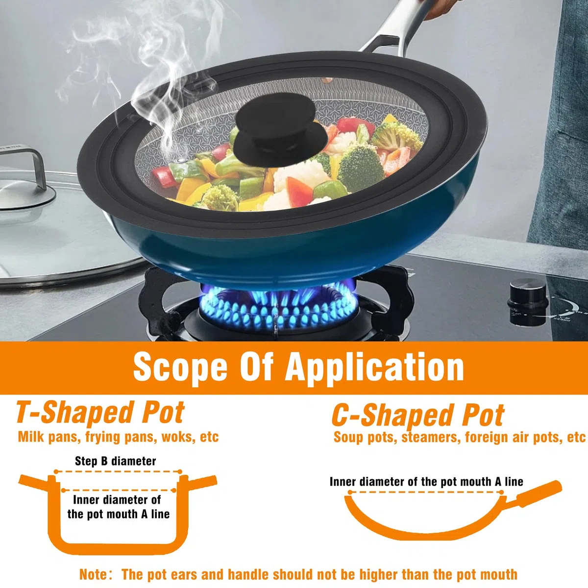Tapa Sarten Universal para 28cm / 30cm / 32cm Diámetro, Tapas Cristal con Borde Silicona Graduado & Orificio Vapor, Tapa Resistente Calor Multiusos para Sartenes, Ollas, Cacerola (Negro)