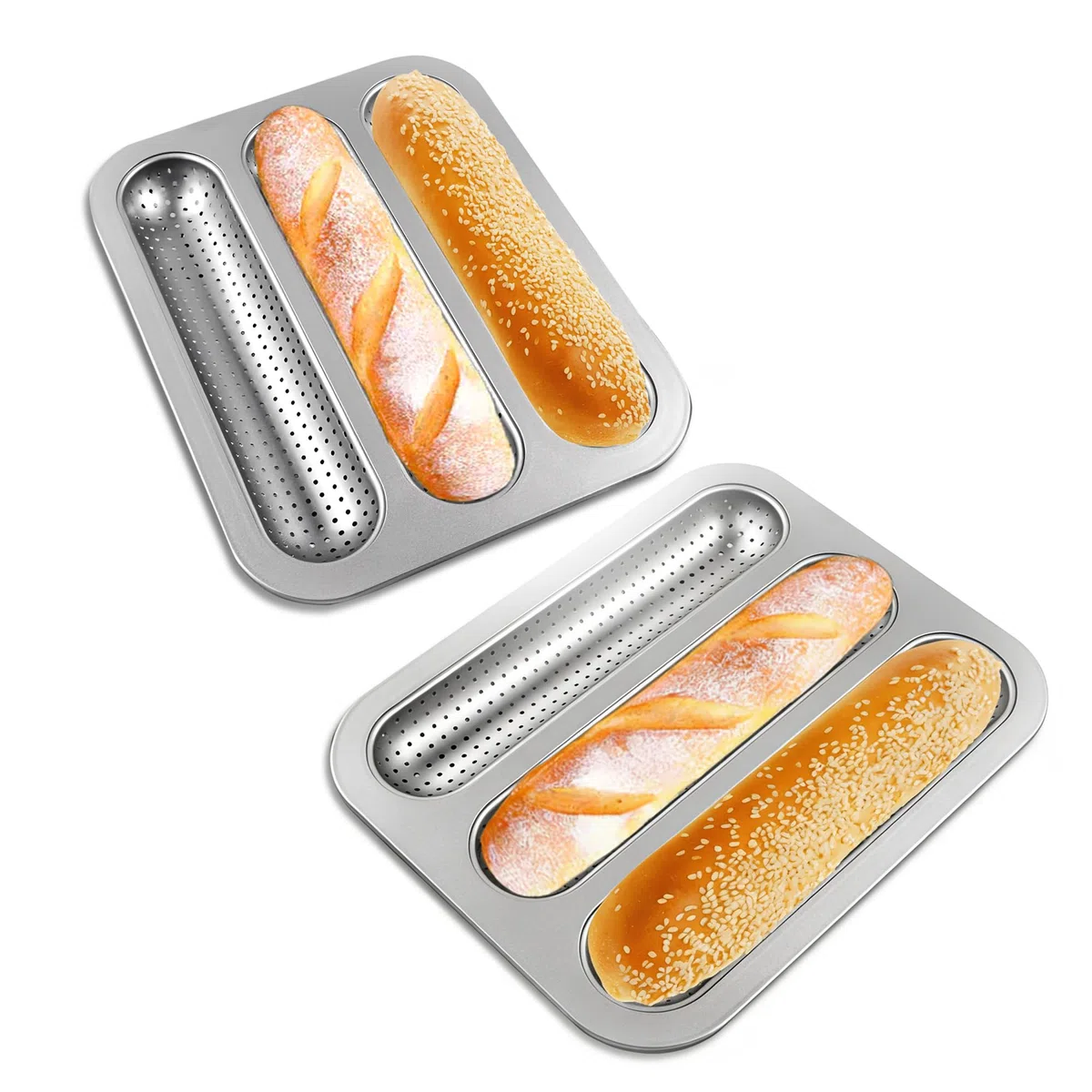Molde para panecillos de punto caliente, molde perforado de acero al carbono, bandeja antiadherente para hornear bollos de perro caliente, mini bandeja para hornear sándwich de baguette para