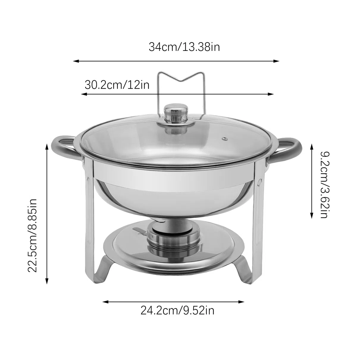 Chafing Dish Buffet, 5 l Round Fondue de acero inoxidable con tapa de contenedor de mantenimiento caliente para restauración, aparadores (plata)