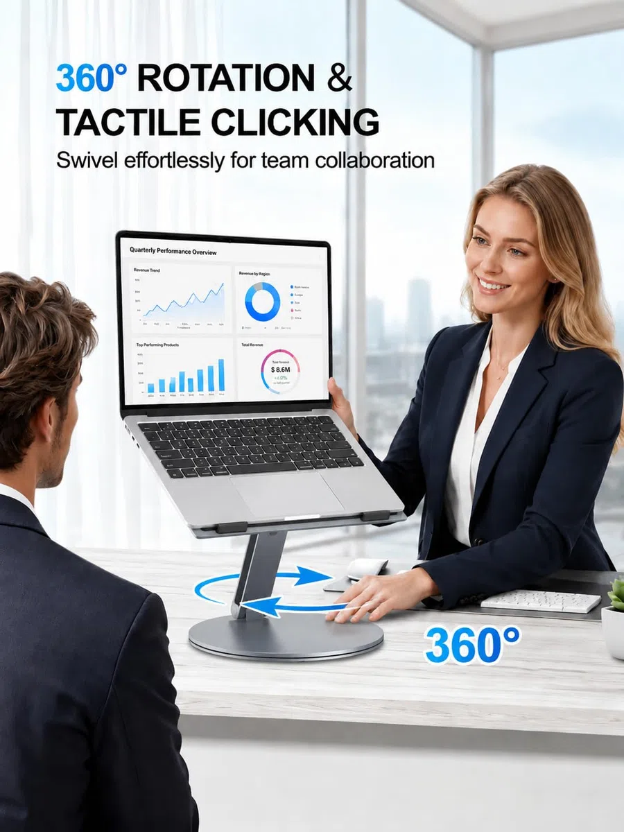 YICOSUN Soporte ergonómico giratorio ajustable para computadora portátil, soporte plegable de aluminio para laptop, elevador portátil para MacBook, Dell, Lenovo, HP, portátiles de 10 a 16 pulgadas