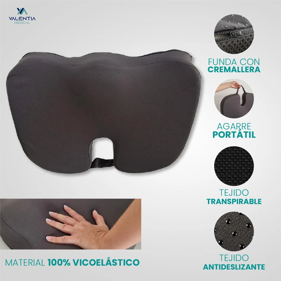 Cojín Viscoelástico Ergonómico para Coxis Firmeza Suave, Espuma Viscoelástica con Funda Lavable, Antideslizante para Silla de Ruedas Oficina Coche Gaming, Negro