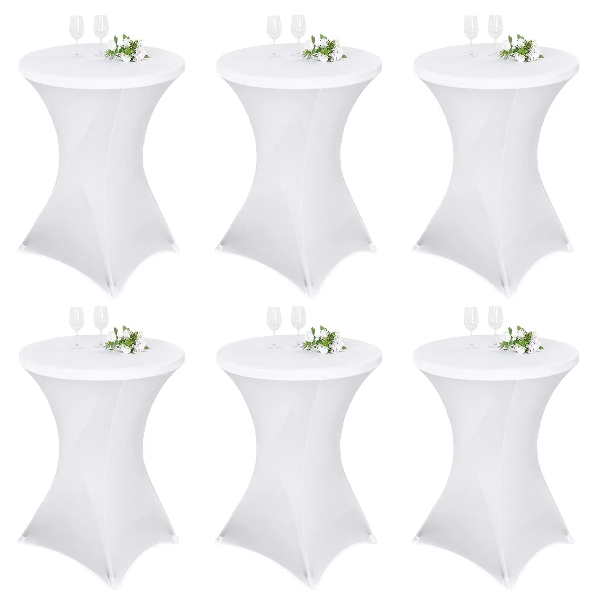 Pesonlook Paquete de 6 manteles elásticos de elastano con esquinas cuadradas de 70 x 110 cm, color blanco, para mesa alta, mantel redondo para cóctel, bar, boda, cóctel, fiesta, banquete (blanco)