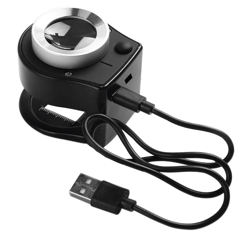 Lupa Escala de 30 x con 6 LED y luz UV, Lupa de Metal portátil de Escritorio Plegable Escala de Costura para Herramientas de joyería óptica Textil Monedas