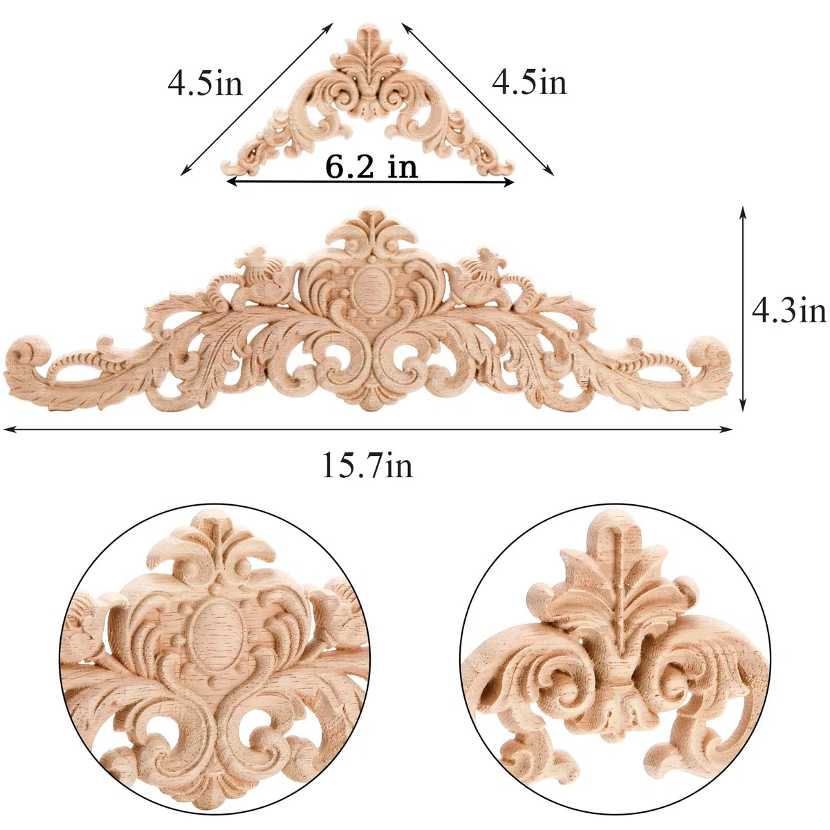 Coloch 12 apliques de madera, adornos decorativos de madera tallados sin pintar, para cama, puerta, armario, tocador, decoración de muebles, 2 tamaños