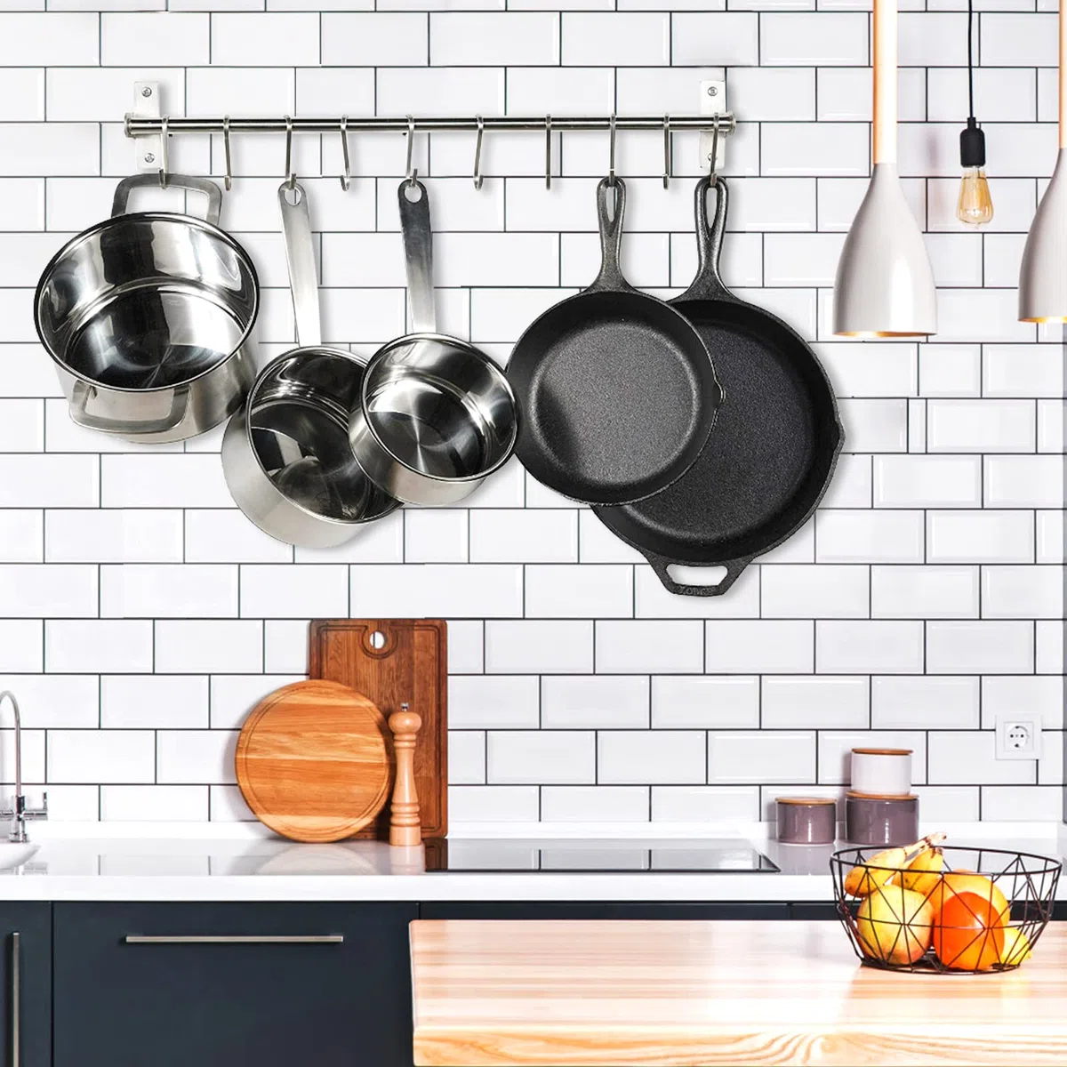 Colgador de Utensilios de Cocina de 15 Ganchos de Acero Indoxible Barra para Cocina con Ganchos S