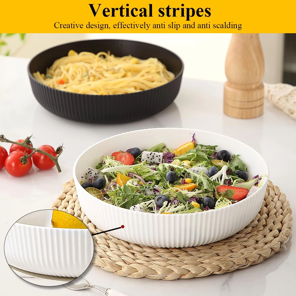 Berglander Set de 4 Cuencos para Pasta, Reutilizables 1100ml Plástico Inquebrantable para Sopa/Ensalada/Fruta, Ideal para Hogar, Restaurante, Exteriores, Picnics y Campamentos