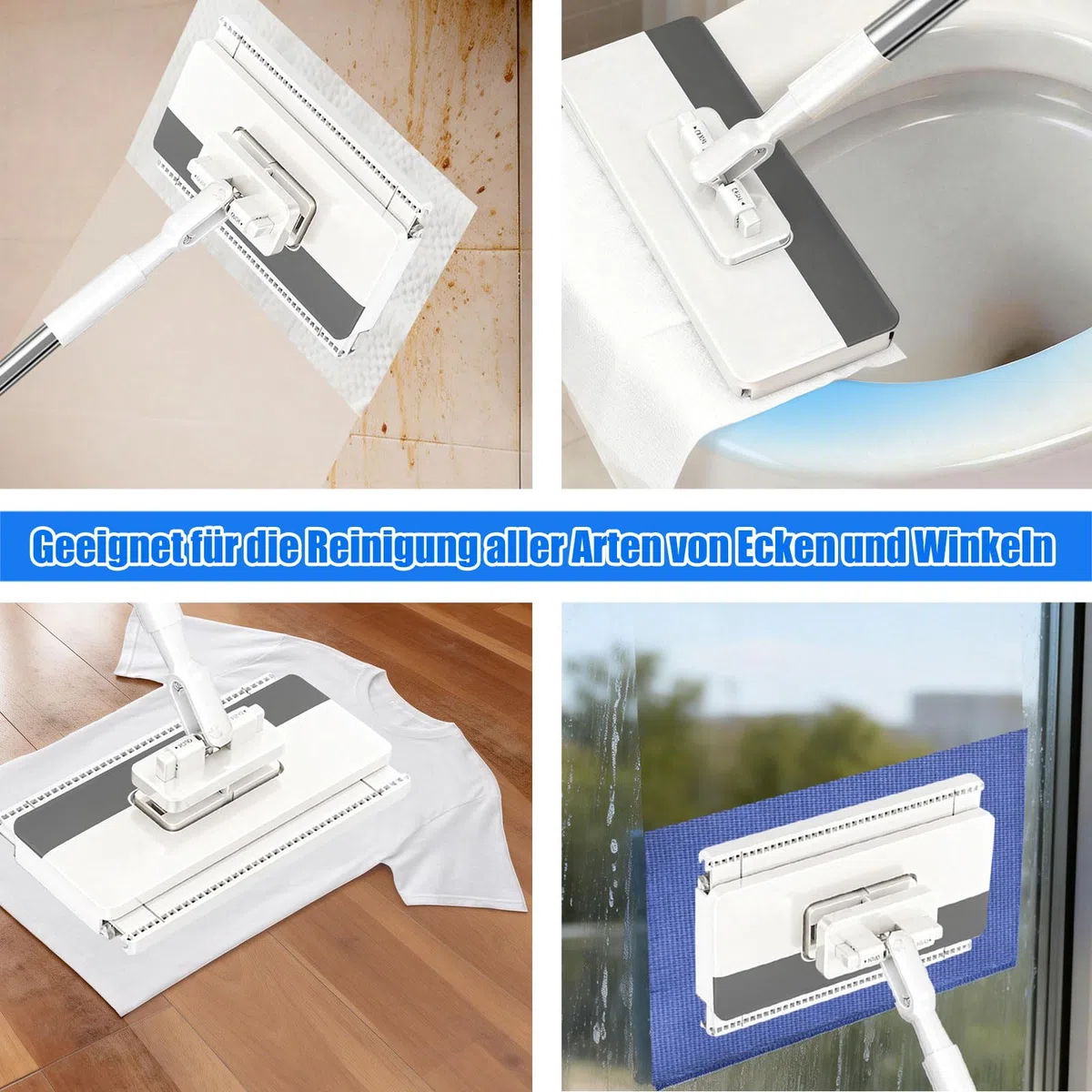 Mopa de microfibra con sistema de sujeción a presión, paño de sujeción automático con 12 paños de microfibra reutilizables, fregona desmontable para una limpieza práctica, clip para paños sin lavar a