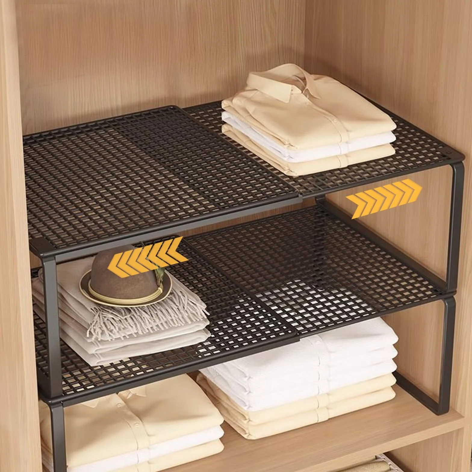 Organizador de armario extensible y apilable, separadores de metal, estantes extraíbles para zapatero, cocina y baño, estantería que ahorra espacio para el hogar, estudiantes, oficina y familias