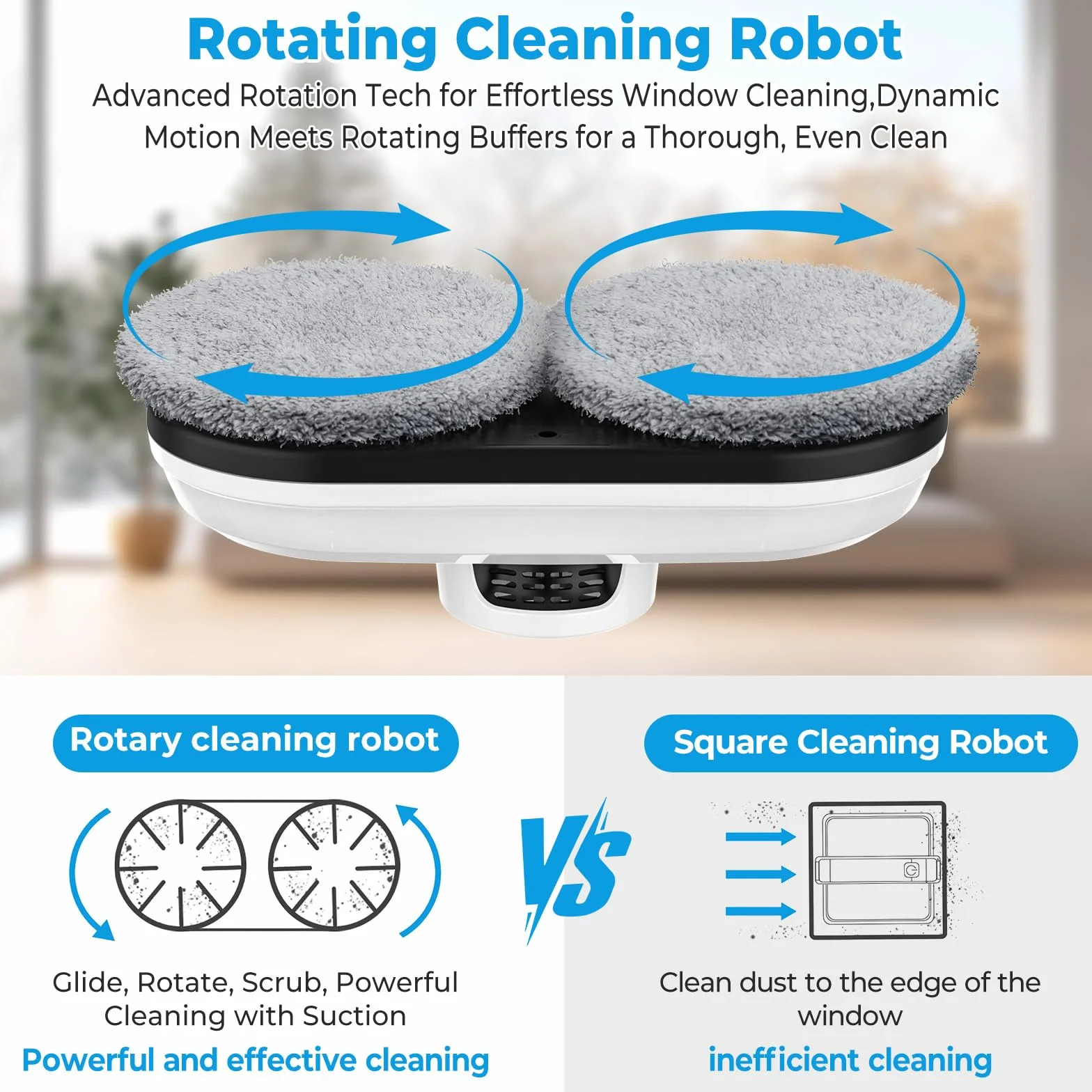Robot Limpiacristales, 5600Pa Robot Limpieza de Ventanas Electrico Con Sistema de Seguridad, Navegación Inteligente, Control Remoto, Detección de Bordes, para Las Superficies Lisas, con 10 Trapo (B)