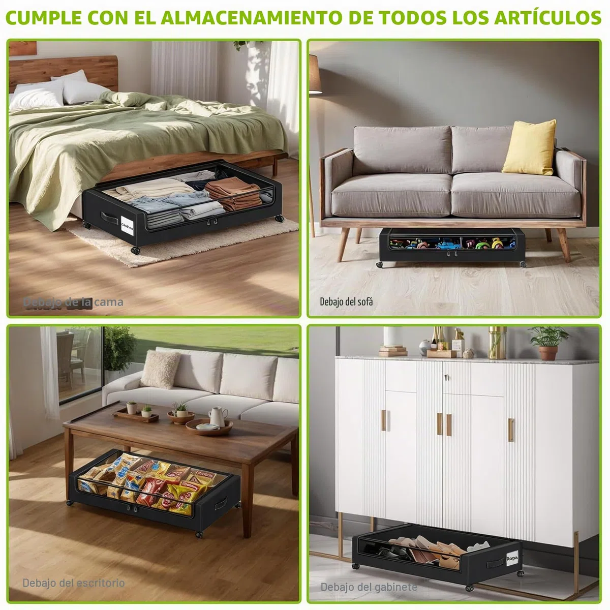 Caja de Almacenamiento Debajo de la Cama Con Ruedas y Marco Metálico,2 Piezas Versátil Organizador Ropa Para Zapatos Mantas Juguetes,Grande Capacidad,Negro,2 Piezas