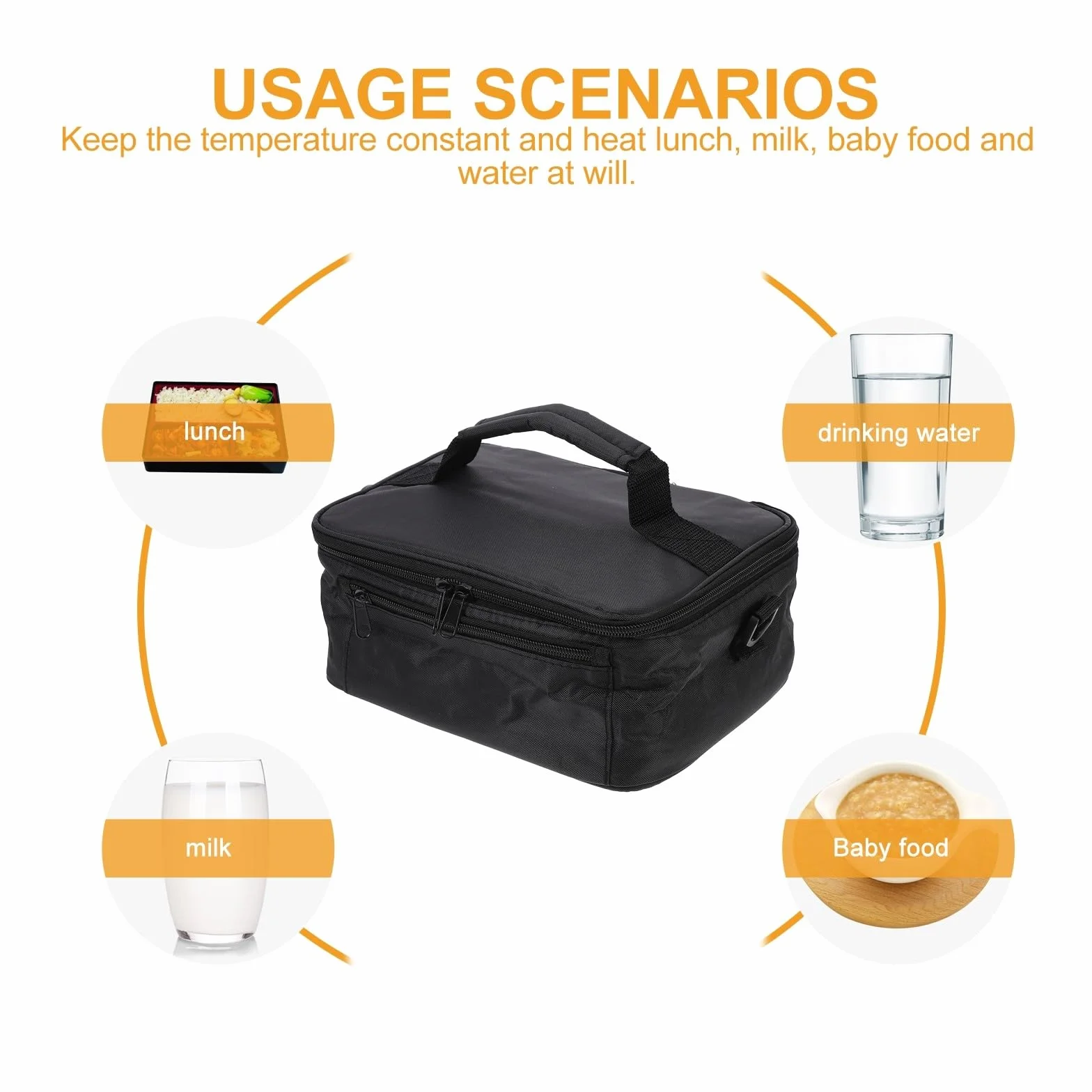 Yardwe Bolsa Térmica Material Oxford y 12v para Coche para Calentar Alimentos Portátil para Oficina y Pesca Nocturna