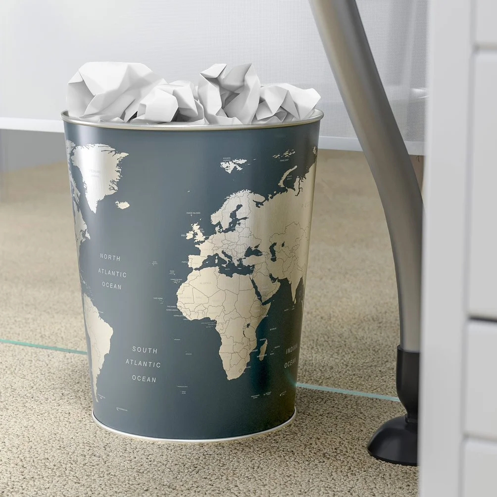 Balvi Papelera Globe Color Gris diseño Mapa Mundo Lata 26x22x17,7 cm