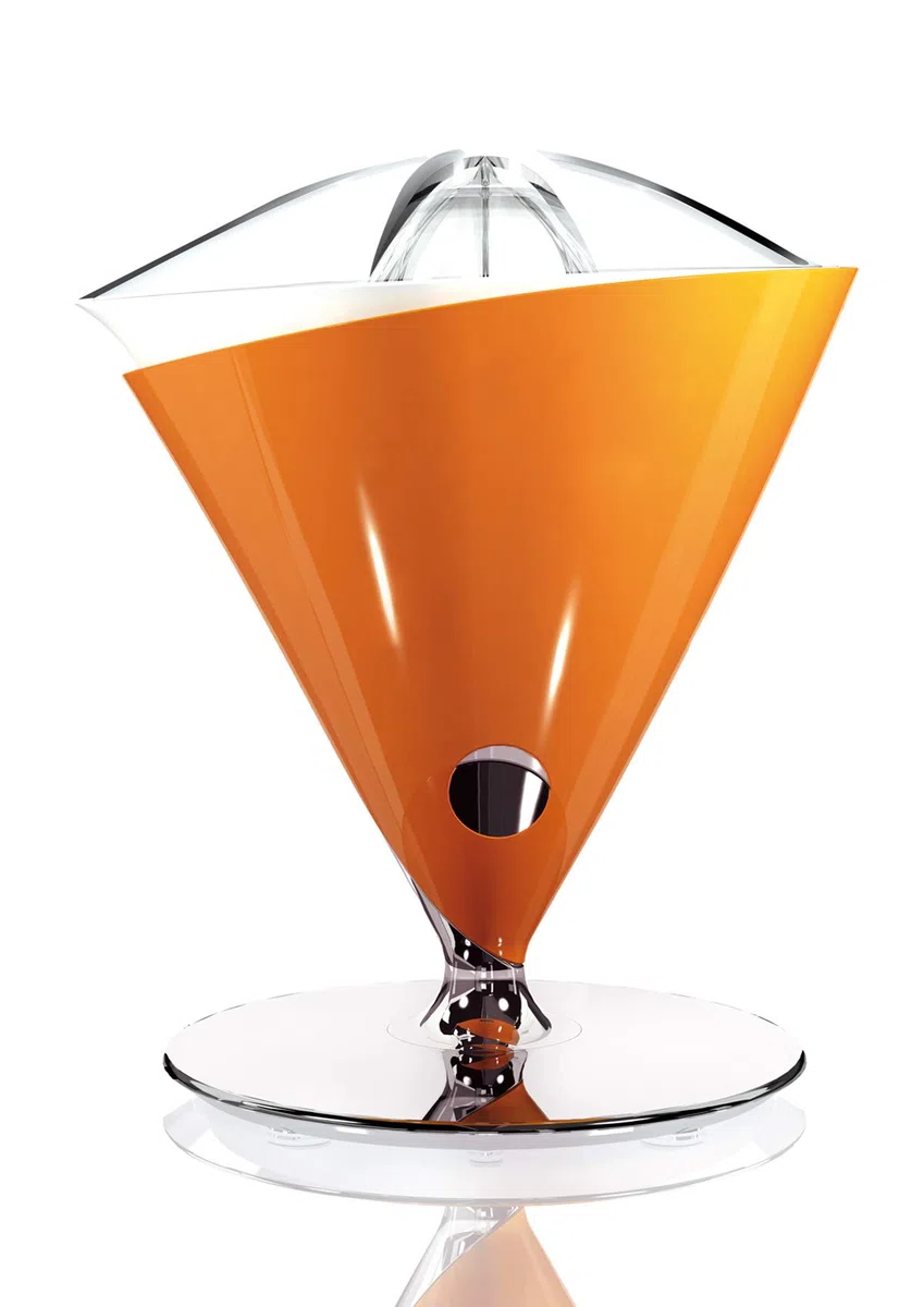 BUGATTI, Vita, Exprimidor eléctrico con jarra en vidrio templado soplado incluida, Capacidad 0,6 litros, Filtro en acero inoxidable, 80 W, Color Naranja