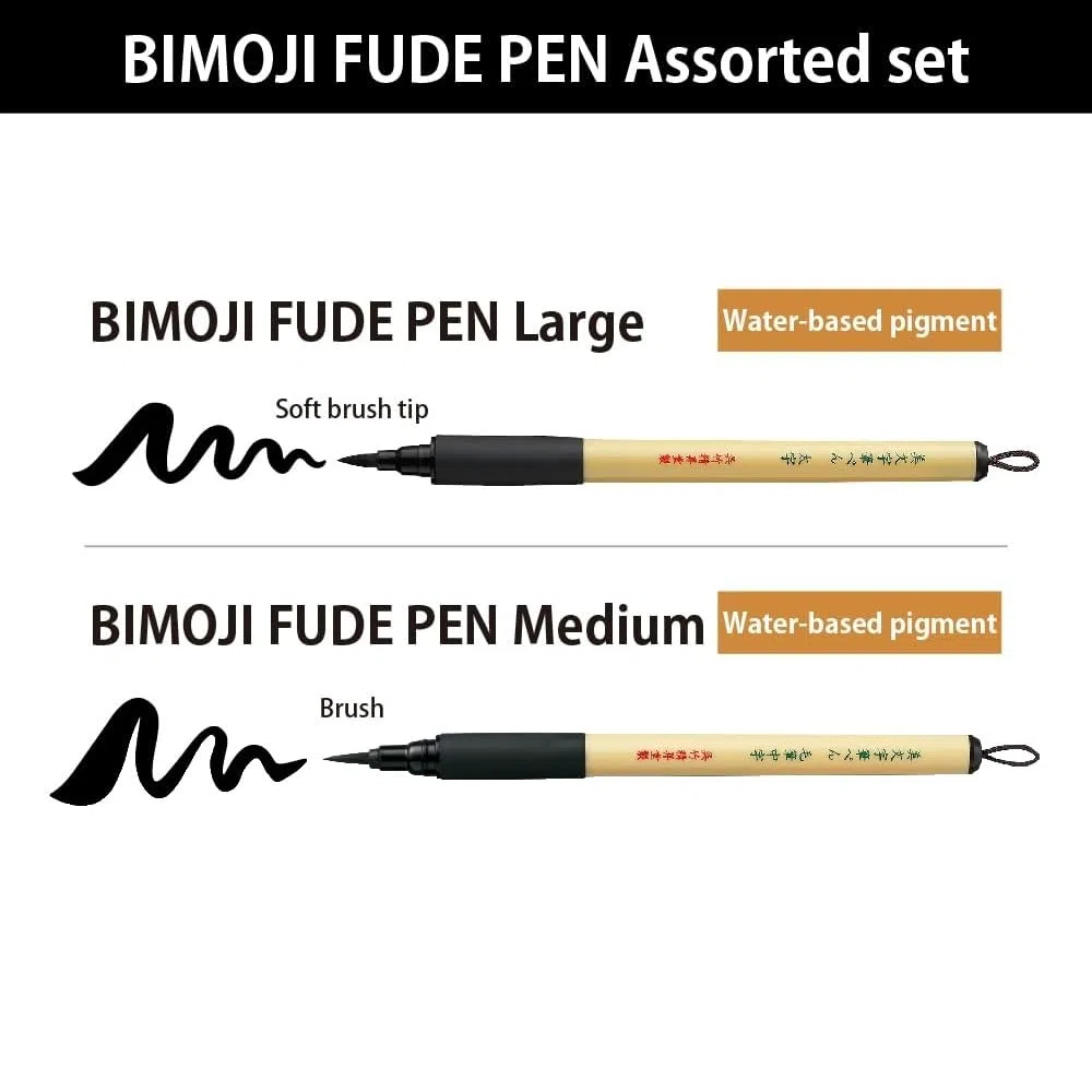 Kuretake Bimoji Rotulador Pincel, Extra Fino, Fino, Medio, Ancho, Medio/Cerdas, Juego de Valor de 5