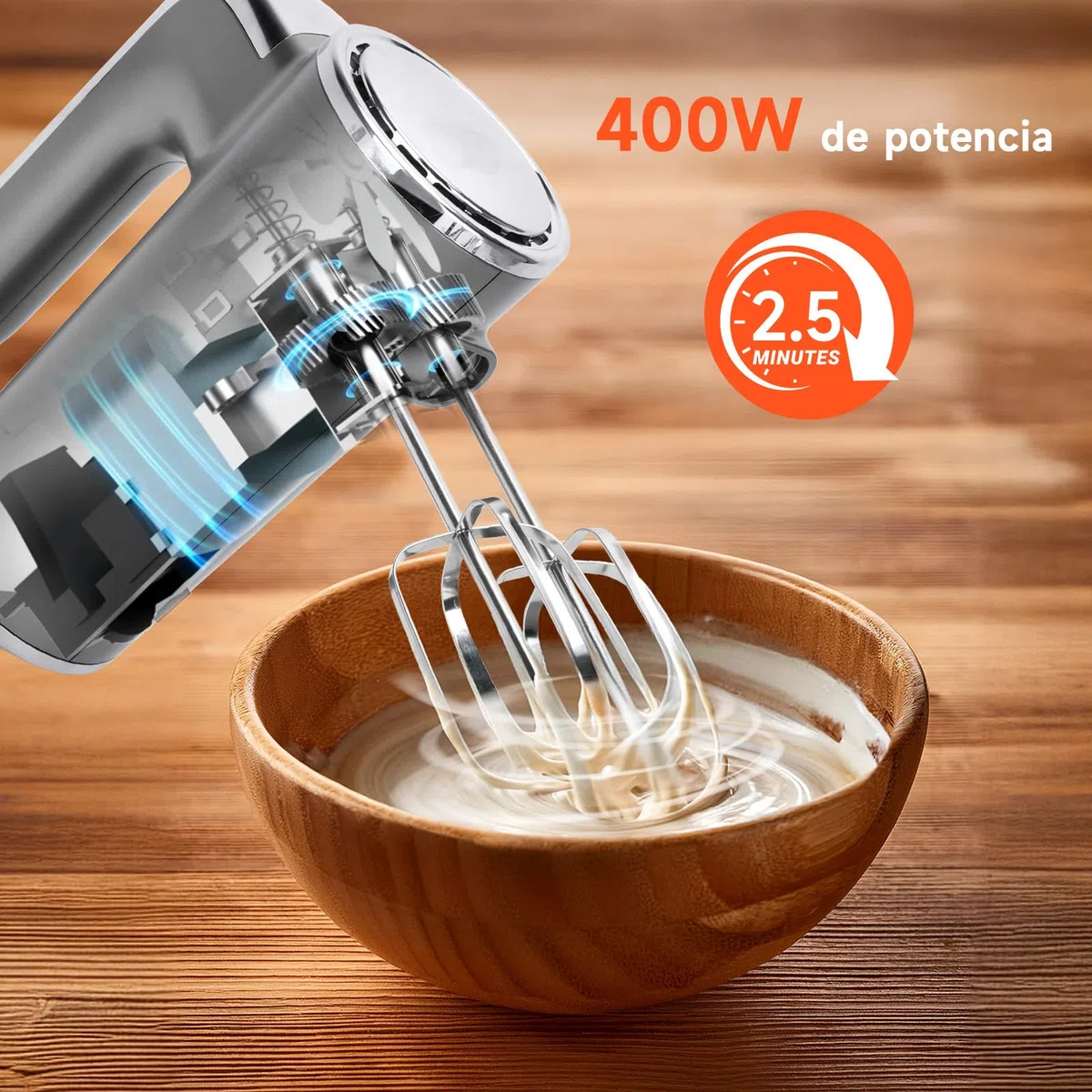 Aigostar Batidora de Varillas 400 W con 5 Velocidades y Función Turbo, 2 Varillas y 2 Ganchos, Batidora Amasadora Reposteria de acero inoxidable, Soporte de Almacenamiento. Adela